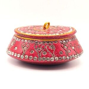 Sparkling Red Trinket Box Rhinestone Embellished Jewelry Holder Decorative Lid